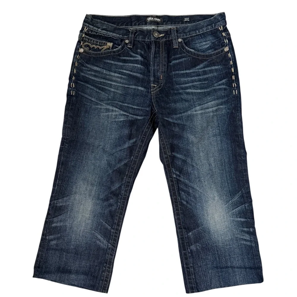 MEK DNM Calix‎ Straight Leg Jeans Mens 36x34 Dark Wash Embroidered Heavy Stitch